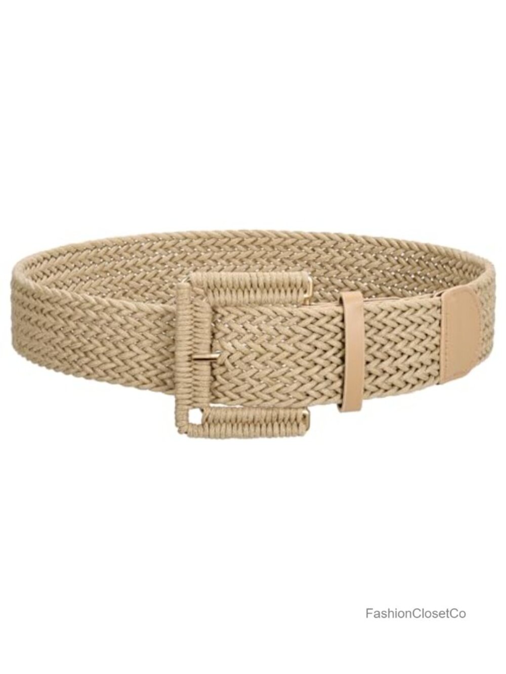Wide Woven Rattan Belt for Dresses Braided Boho Square Buckle Adjustable